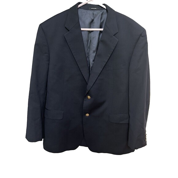 CHAPS Mens Solid Black 100% WOOL Two Button Sport Coat Suit Jacket Blazer 46 R - Picture 1 of 6